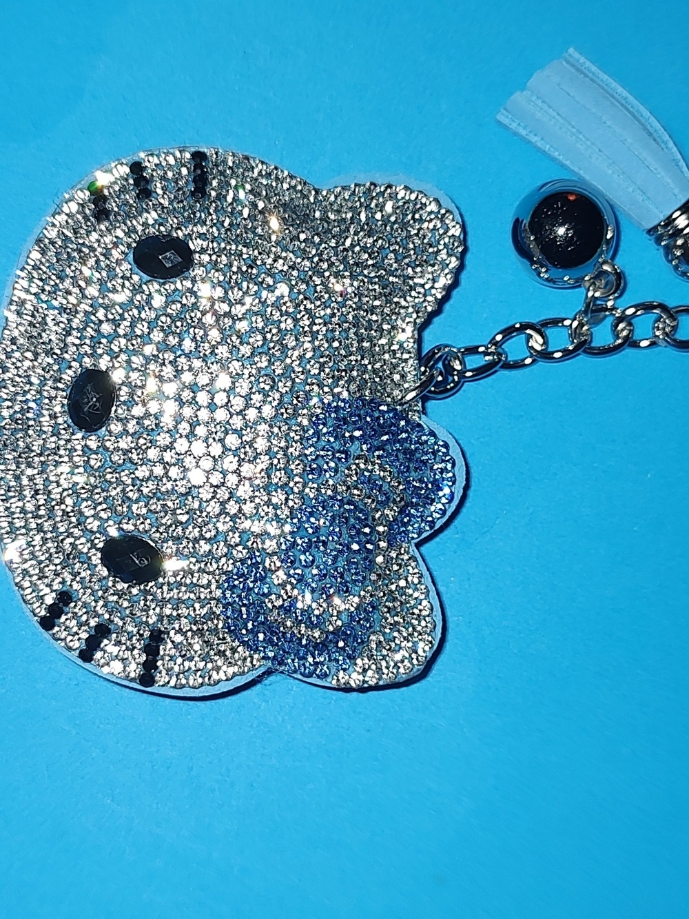 New! Rhinestone Hello Kitty Keychain with Blue Bow - Picture 3 of 5